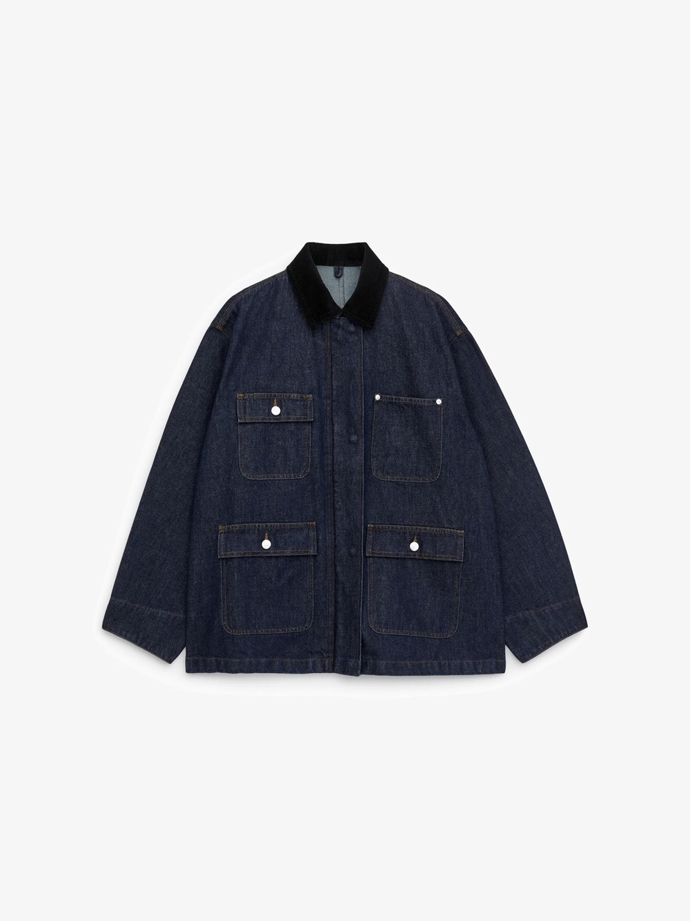 Arket Dark Blue Denim Jacket with Black Corduroy Collar